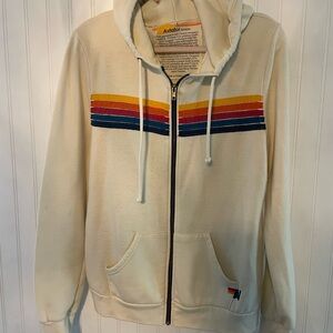 Aviator Nation Zip Up Sweater with Multicolor Stripes